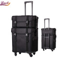 2 in 1 Soft Sided Professional Rolling Trolley Makeup Artist Cosmetic Bag With Removable Wheels Black Nylon